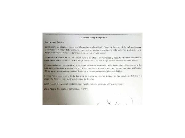 Exigen que termine injerencia partidaria en Defensa Pública