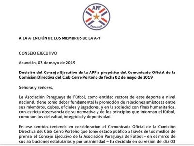 Comité Ejecutivo responde a Cerro y respalda a Harrison
