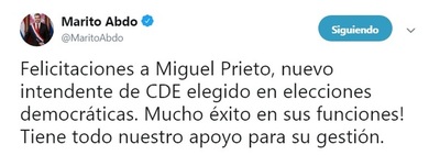 Marito Abdo felicita a nuevo intendente de CDE