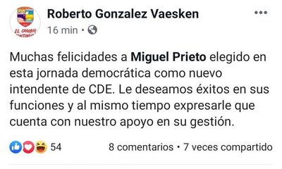 Vaesken reconoce triunfo de Prieto