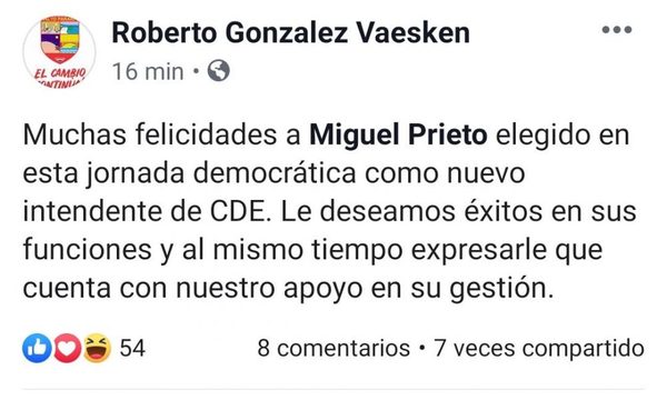 Vaesken reconoce triunfo de Prieto