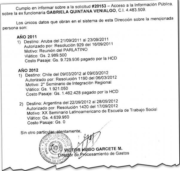 El pueblo pagó viajes de niñera de Bogado - Edicion Impresa - ABC Color