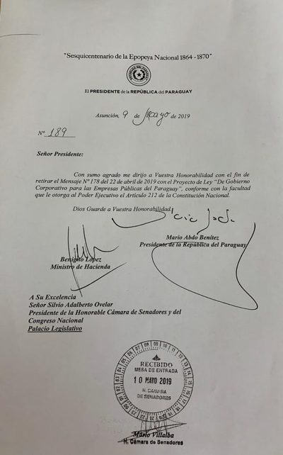 Retiró proyecto de Gobierno Corporativo