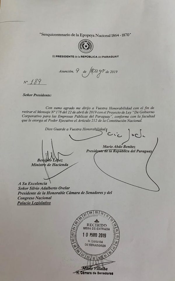 Retiró proyecto de Gobierno Corporativo