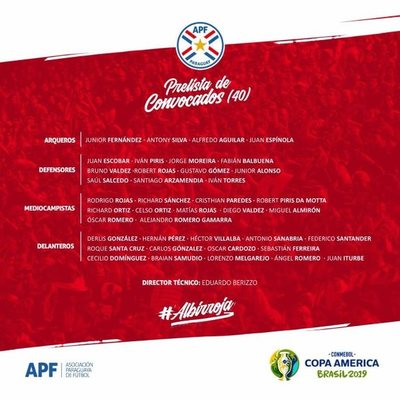 Con Roque y Tacuara incluidos, dieron  a conocer pre-lista de la Albirroja para la Copa América | .::Agencia IP::.