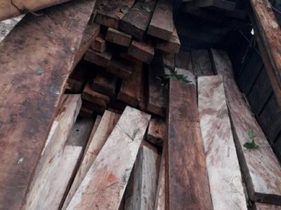 Cae camión con presunta madera ilegal en Itapé