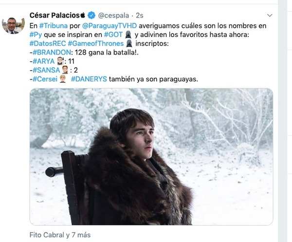 Los paraguayos ya usan los nombres de personajes de la serie Game of Thrones | .::Agencia IP::.