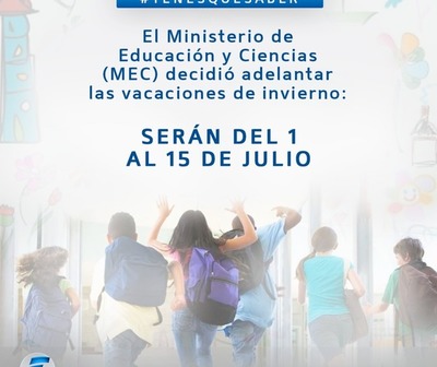 MEC adelanta las vacaciones de invierno
