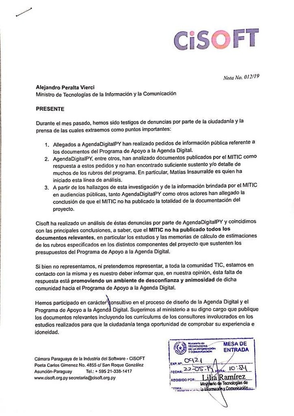 Afirman que MITIC no dio todo los datos sobre agenda digital - ADN Paraguayo