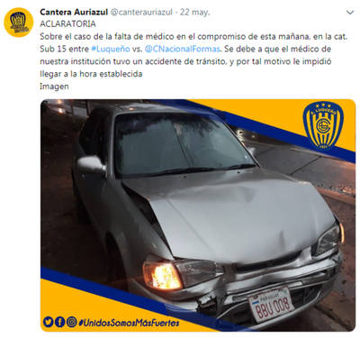 Médico de Luqueño se ausentó por accidente - Deportes - ABC Color