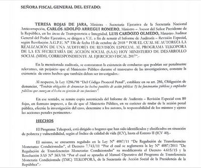 Ejecutivo denuncia ante fiscalía irregularidades detectadas en Tekoporã durante 2017 | .::Agencia IP::.