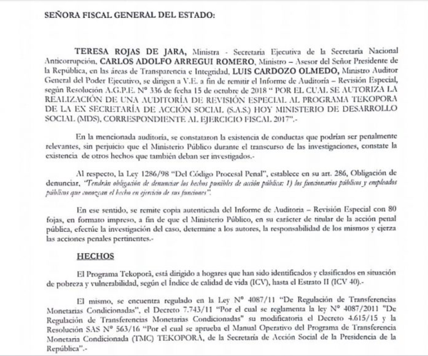 Ejecutivo denuncia irregularidades en Tekoporã durante el 2017 - Radio 1000 AM