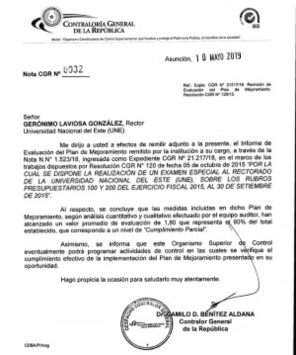 UNE supera controles de Contraloría General
