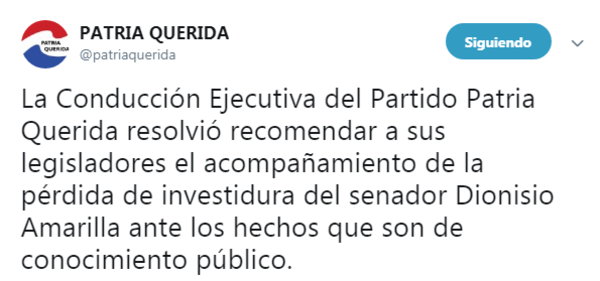 A favor de la pérdida de investidura de Dionisio Amarilla - Radio 1000 AM