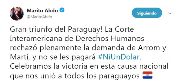 Presidente celebra fallo de Corte Interamericana