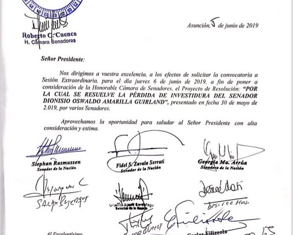 Piden sesión extra para tratar pérdida de investidura de Amarilla