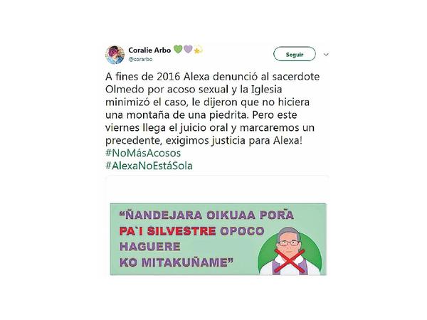 Hacen tuitazo contra acoso, a días del juicio contra cura