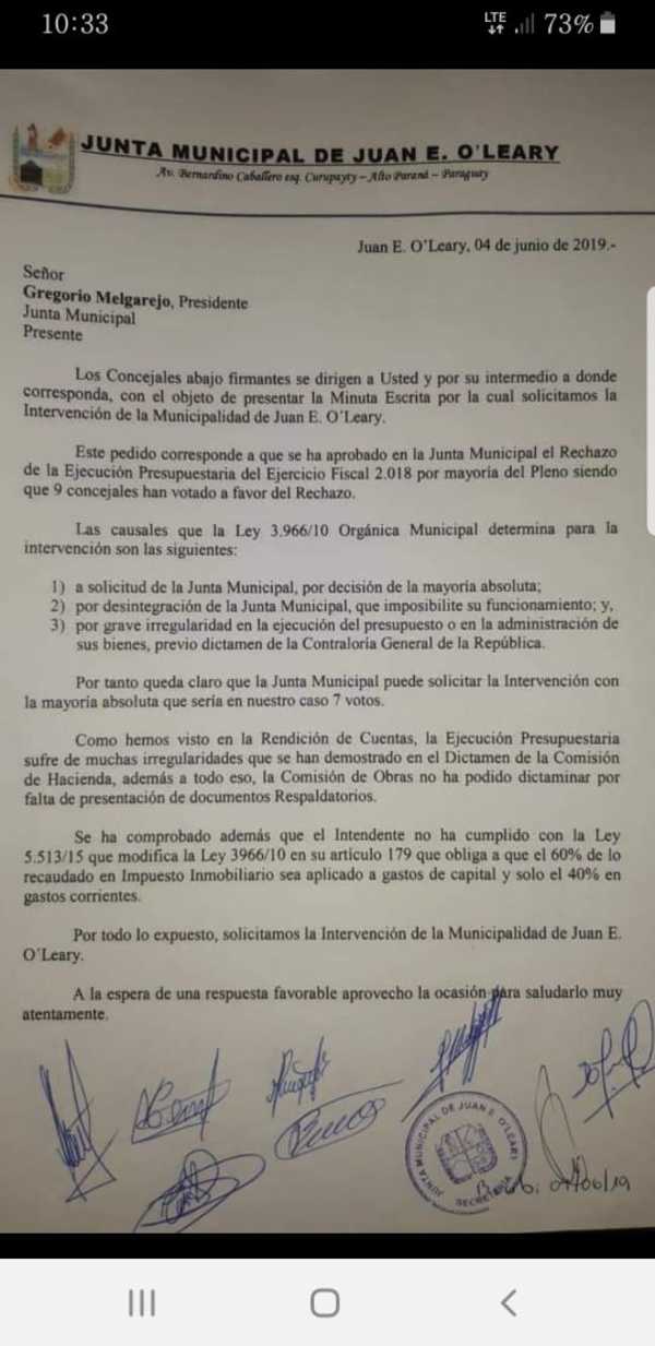 Concejales aprueban intervención de la administración del liberal Francisco Amarilla
