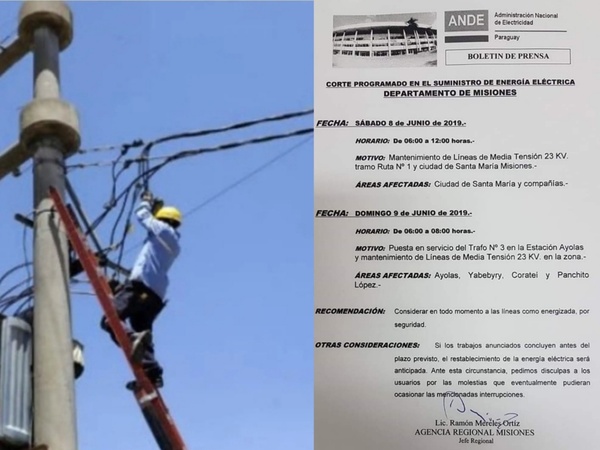 Misiones: ANDE anuncia corte programado para este fin de semana - Digital Misiones