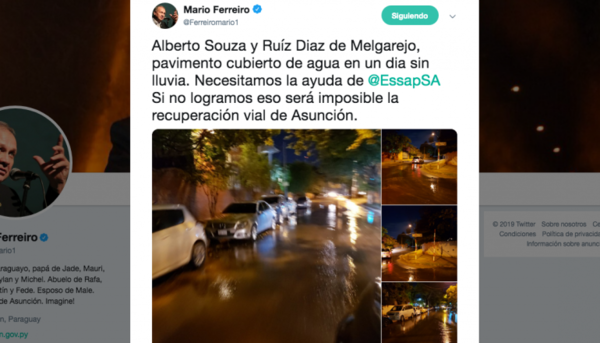 HOY / Ferreiro pide "ayuda" vía Twitter a la Essap por caño roto y le llueven críticas