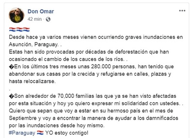 Don Omar se solidariza con damnificados