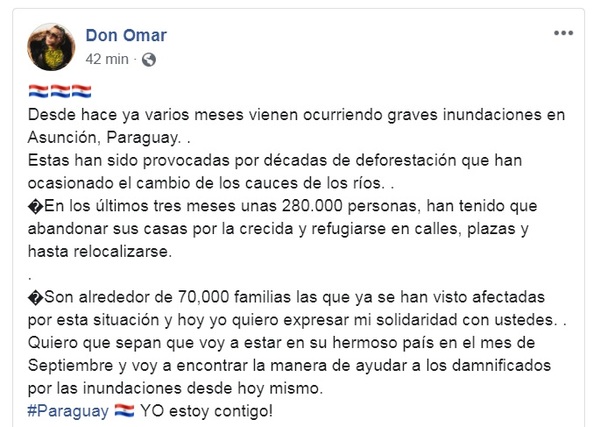 Don Omar se solidariza con damnificados