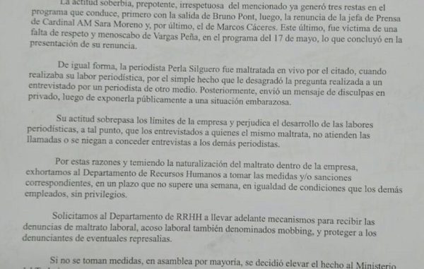 Piden sanciones para Vargas Peña por maltratar a sus colegas en ABC