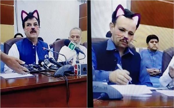 MINISTRO PAKISTANÍ APARECE EN DIRECTO CON EL FILTRO DE GATO POR ERROR