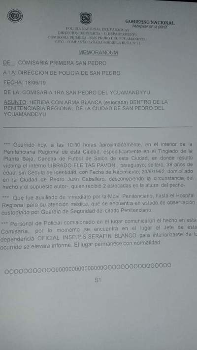 Un herido de gravedad tras gresca en Penal de San Pedro - .::RADIO NACIONAL::.