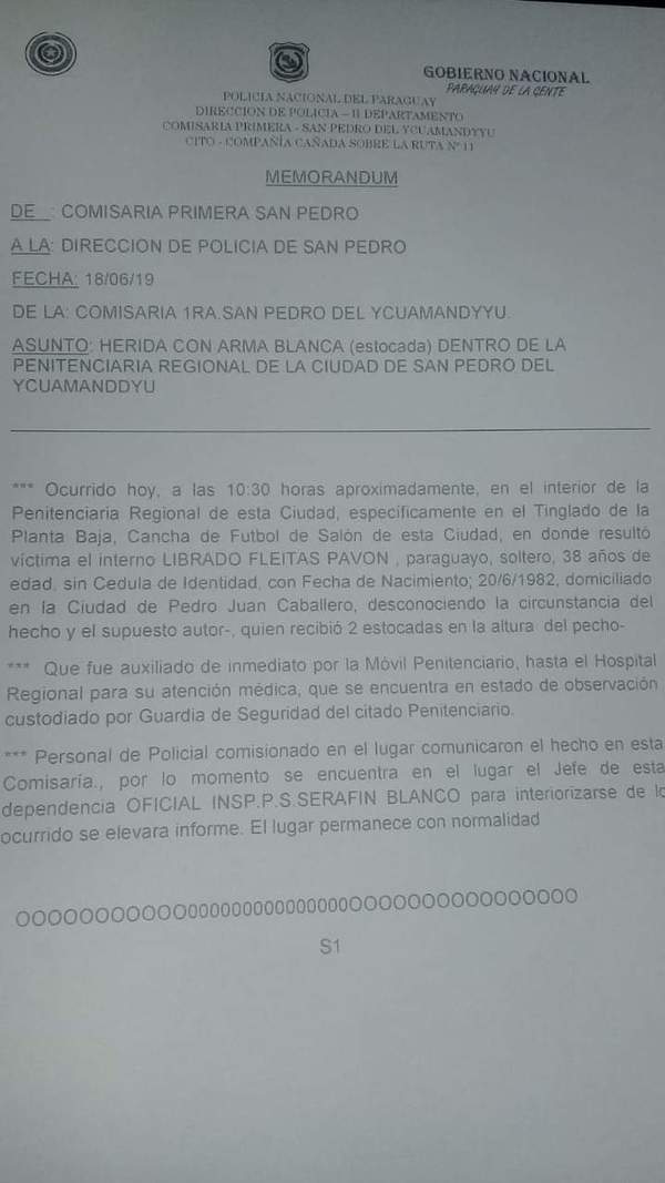 Un herido de gravedad tras gresca en Penal de San Pedro - .::RADIO NACIONAL::.