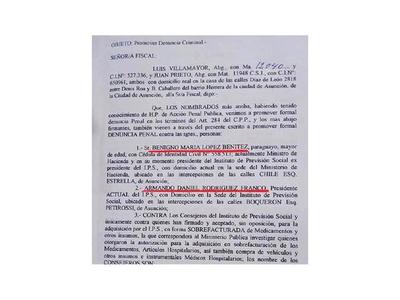 Oficializan denuncias contra Benigno y consejeros del IPS