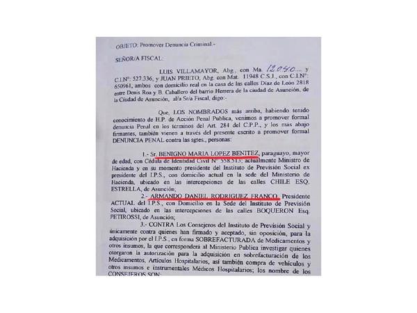 Oficializan denuncias contra Benigno y consejeros del IPS