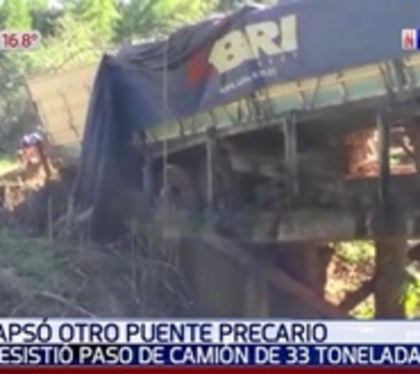 Precario puente no resistió peso de camión y colapsó  - Paraguay.com