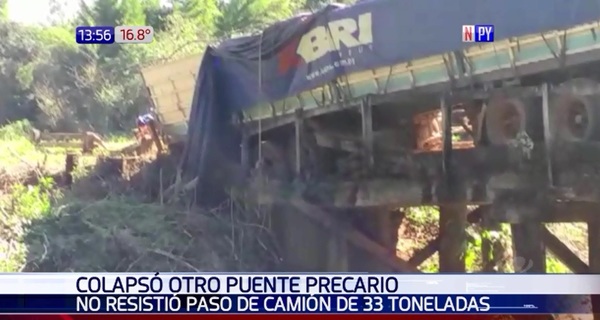 Precario puente no resistió peso de camión y colapsó | Noticias Paraguay