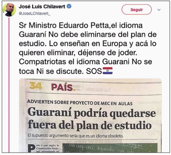 Emplazan a Petta sentar postura sobre el guaraní