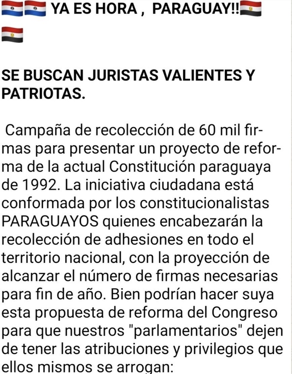 Circula en Whatsapp iniciativa para reformar la Constitución Nacional