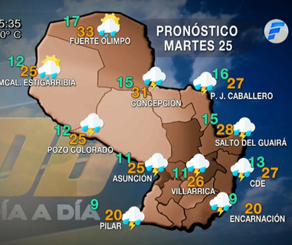 Ingreso de frente frí­o para la tarde, con lluvias y tormentas