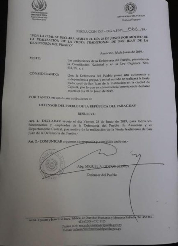 Suspenderán actividades laborales para participar de fiesta de San Juan - Radio 1000 AM
