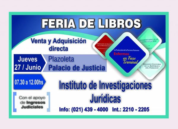 Se hará feria de libros en sede judicial de Capital