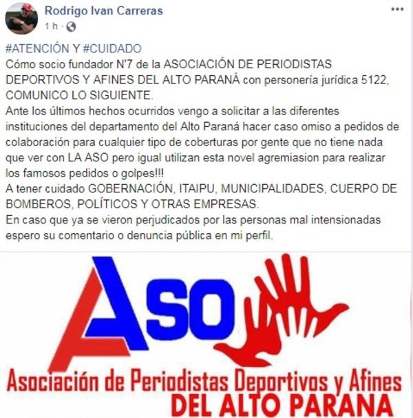 Alertan que avivados piden plata en nombre de Asociación de Periodistas