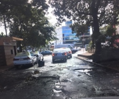 Transitada calle, minada de baches