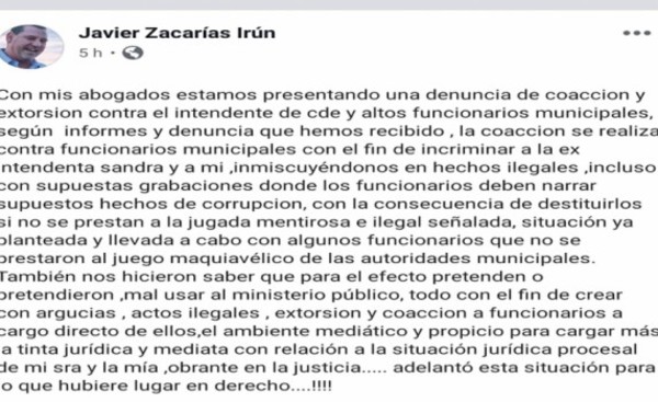 Zacarías anuncia denuncia contra Prieto por coacción y extorsión