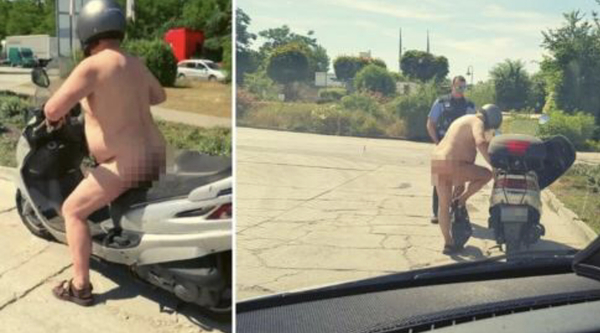 Por la ola de calor, un alemán se paseo desnudo en moto