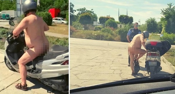 Hombre circula desnudo en moto ante ola de calor en Europa