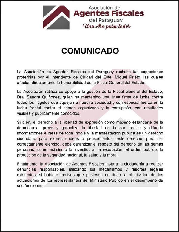 Agentes fiscales rechazan expresiones de intendente Miguel Prieto - ADN Paraguayo