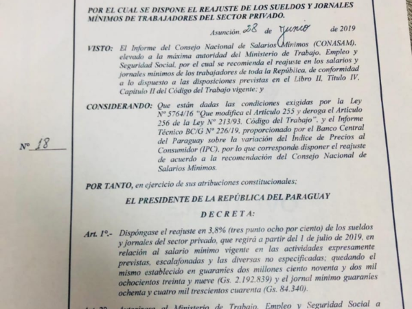 Salario mínimo: Ejecutivo decreta reajuste de G. 80.277 - Radio 1000 AM