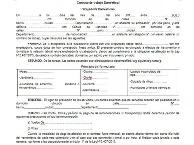 Este es el modelo de contrato entre domésticas y empleadores