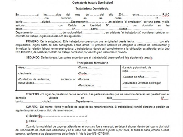 Este es el modelo de contrato entre domésticas y empleadores