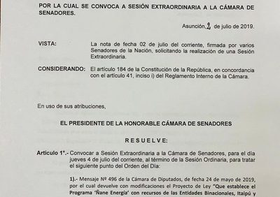 Convocan a extraordinaria para tratar ley «Ñane Energía»