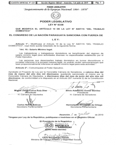 Promulgan ley del salario mínimo para el servicio doméstico